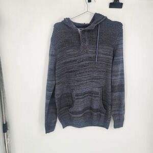 Commerce Xander Hooded Henley Pullover Sweater Navy Space Dye Mens L NEW